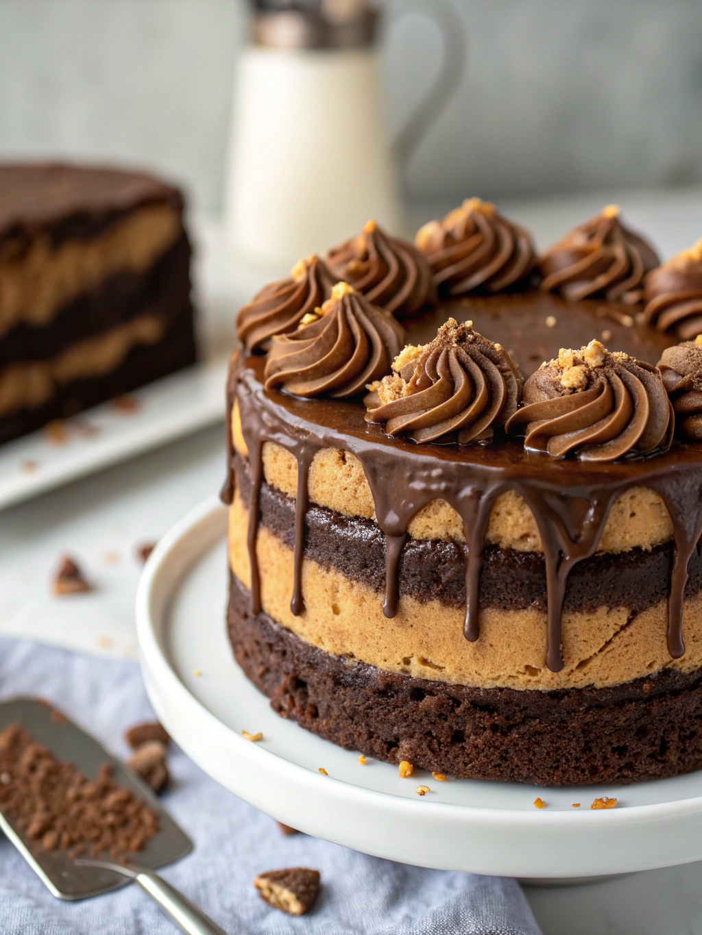 Decadent Chocolate Peanut Butter Layer Cake (Melt-In-Your-Mouth!)