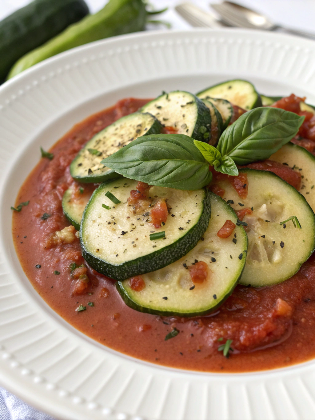 Fresh Zucchini in Homemade Tomato Sauce (Weight Watchers Friendly!)