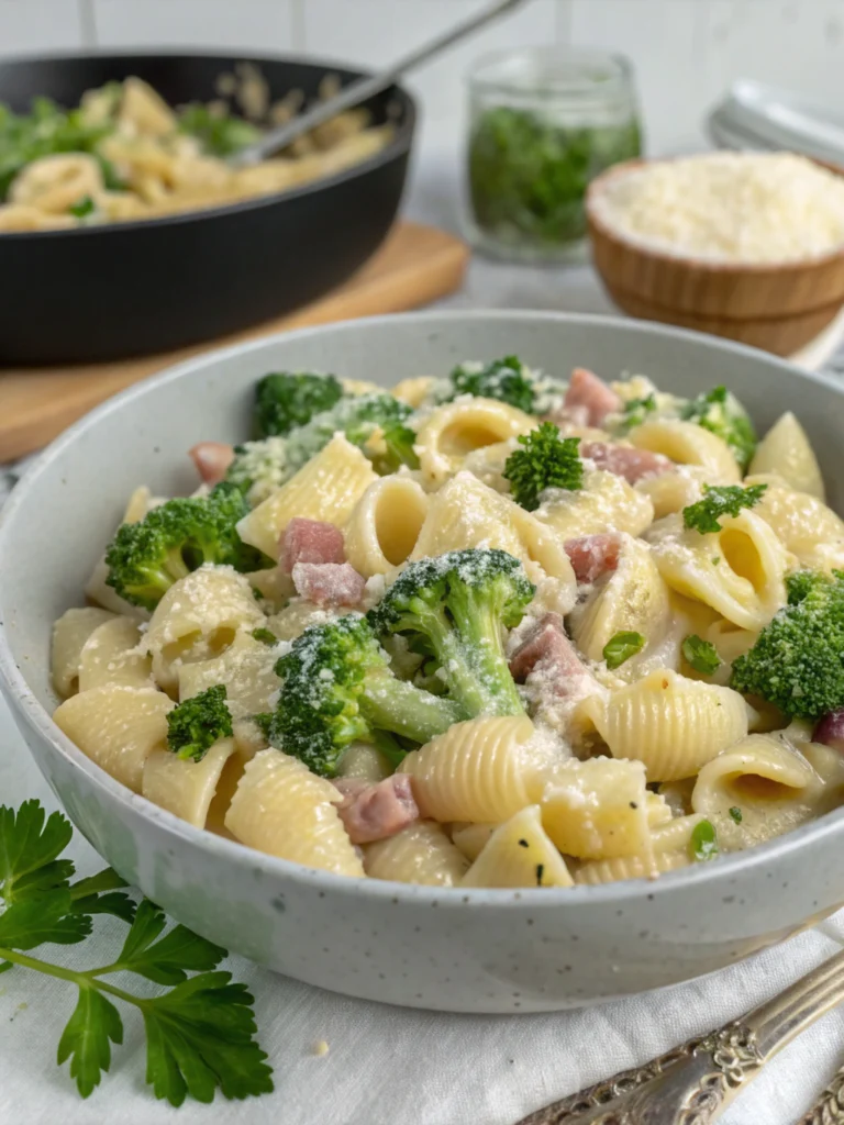 Homemade Creamy Shell Pasta with Broccoli & Ham (Ready in 30 Min!)