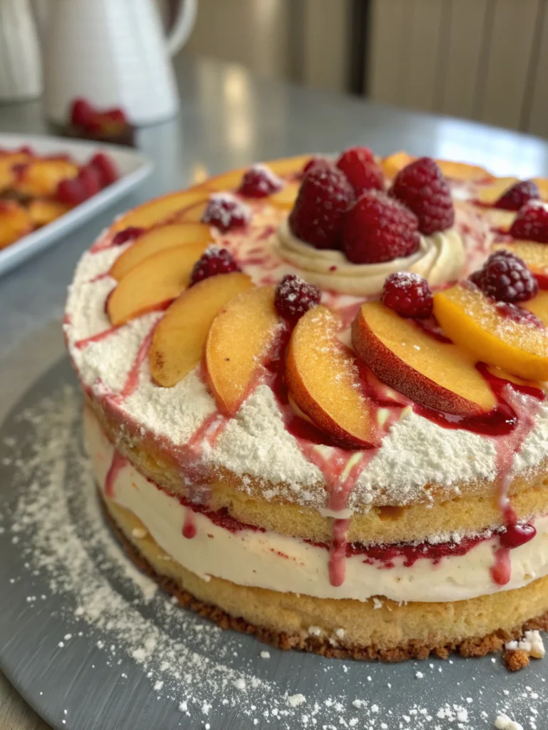Homemade Peach Melba Cake (Melts in Your Mouth!)