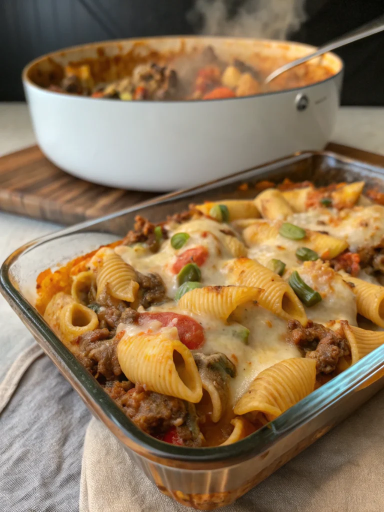 Cheesy Beef & Shell Pasta Bake (Family Dinner Winner!)