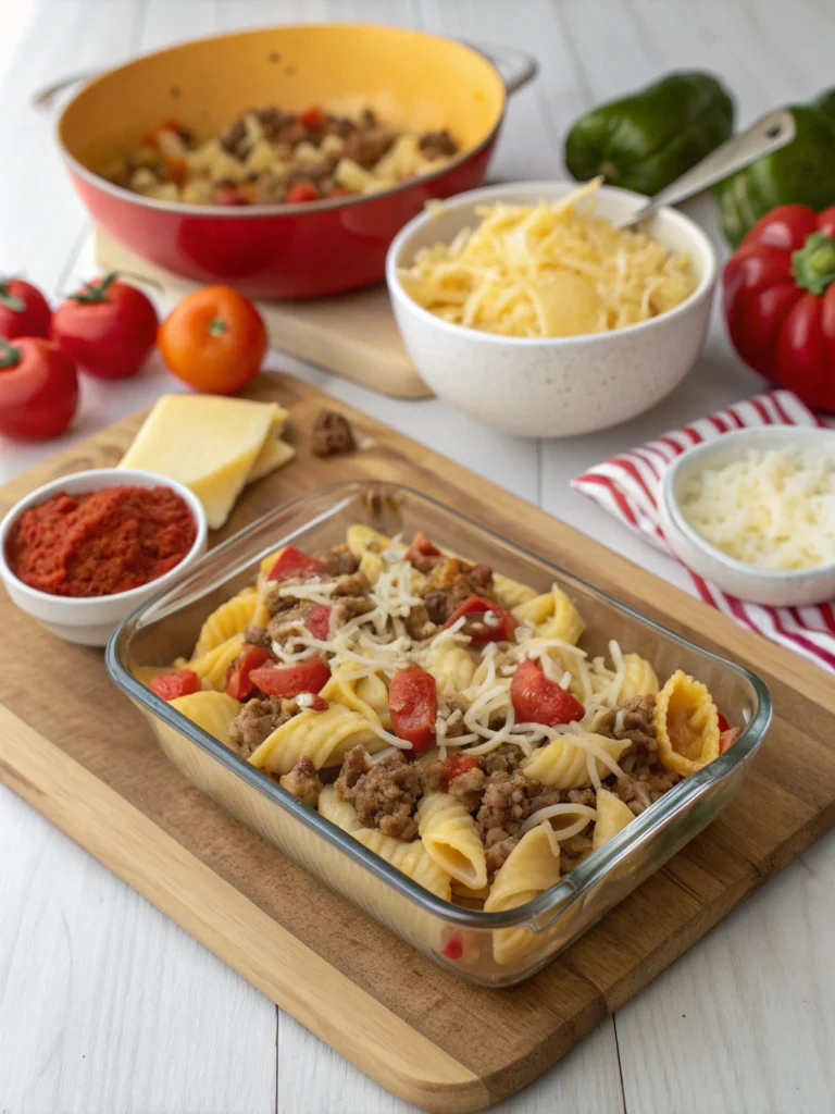 Cheesy Beef & Shell Pasta Bake (Family Dinner Winner!) ingredients