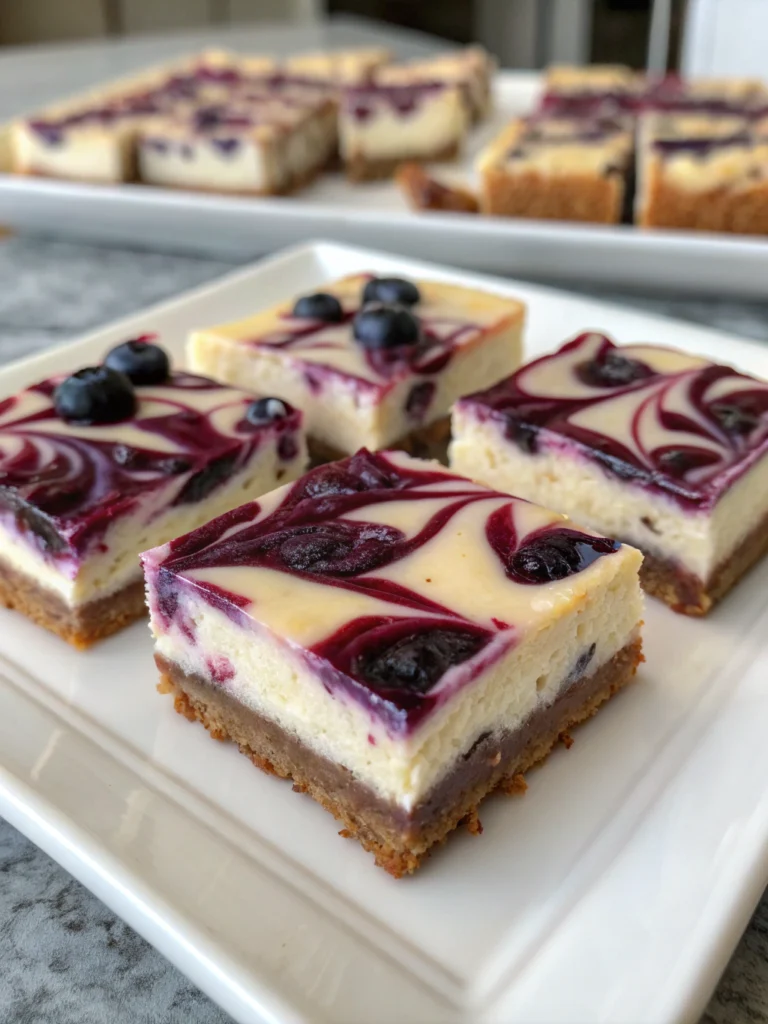 Divine Blueberry Swirl Cheesecake Bars (Melt-In-Your-Mouth Good!)