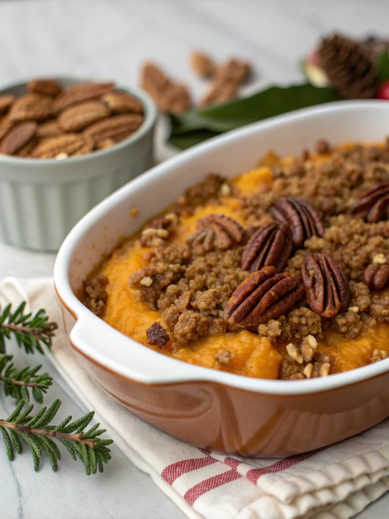 Divine Sweet Potato Casserole with Pecan Crumble (Holiday Favorite!)