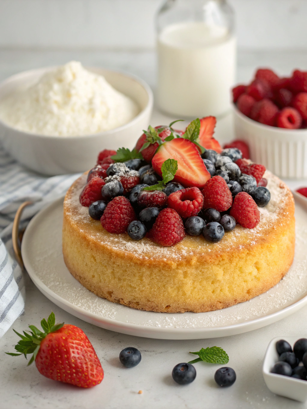Homemade Buttermilk Cake with Fresh Berries (Melt-in-Your-Mouth!) ingredients