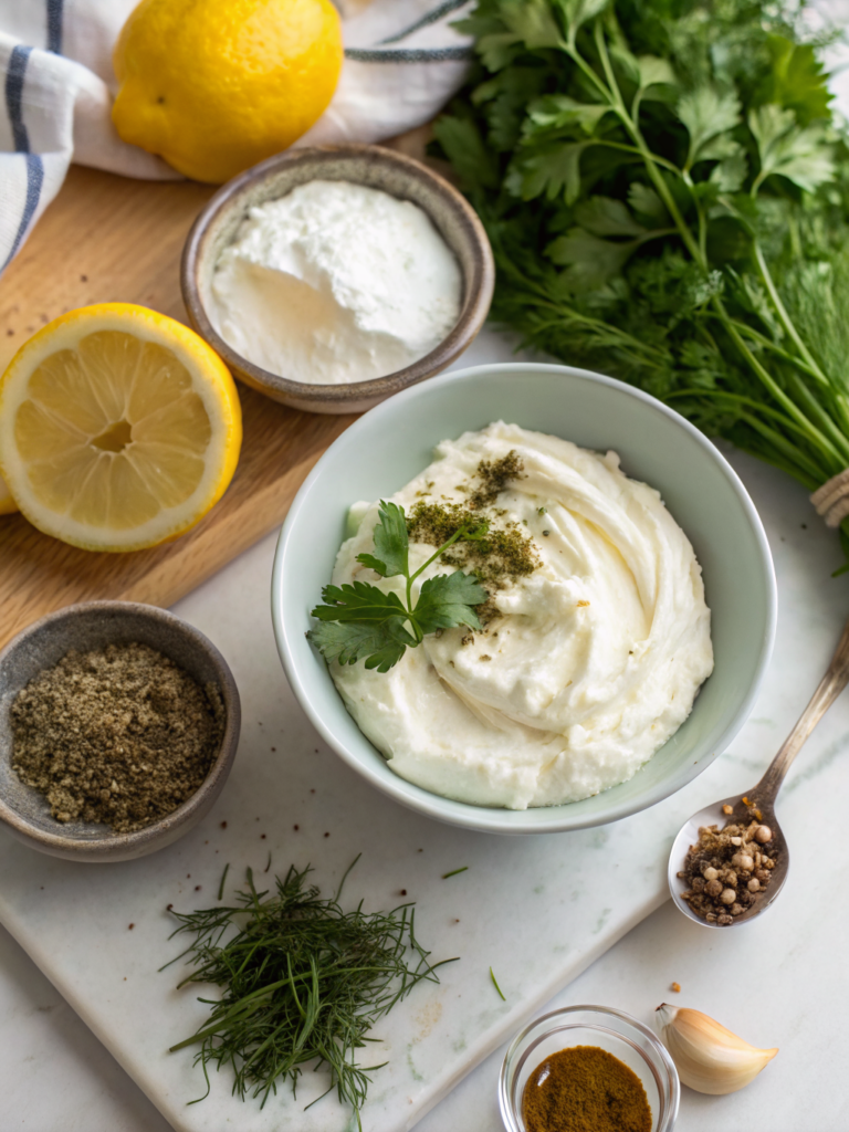 homemade labneh suhoor dip ingredients