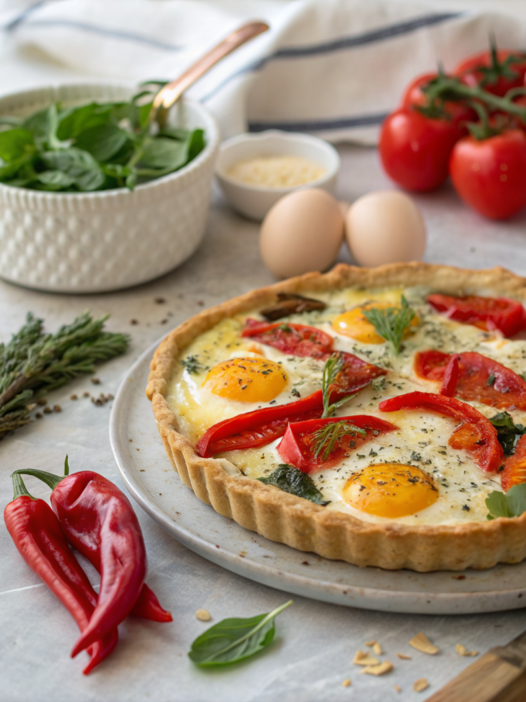 roasted red pepper feta quiche